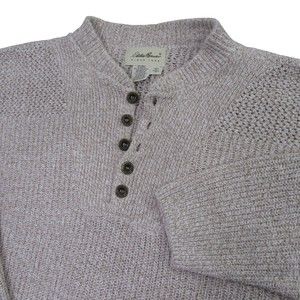 Eddie Bauer Mens Henley Chunky Sweater M Beige Vintage Knit Pullover 100%